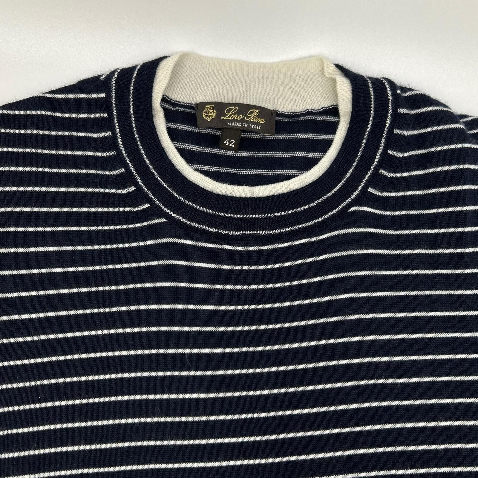 Loro Piana ロロピアーナ FAL6249 ネイビー×ホワイト ボーダー