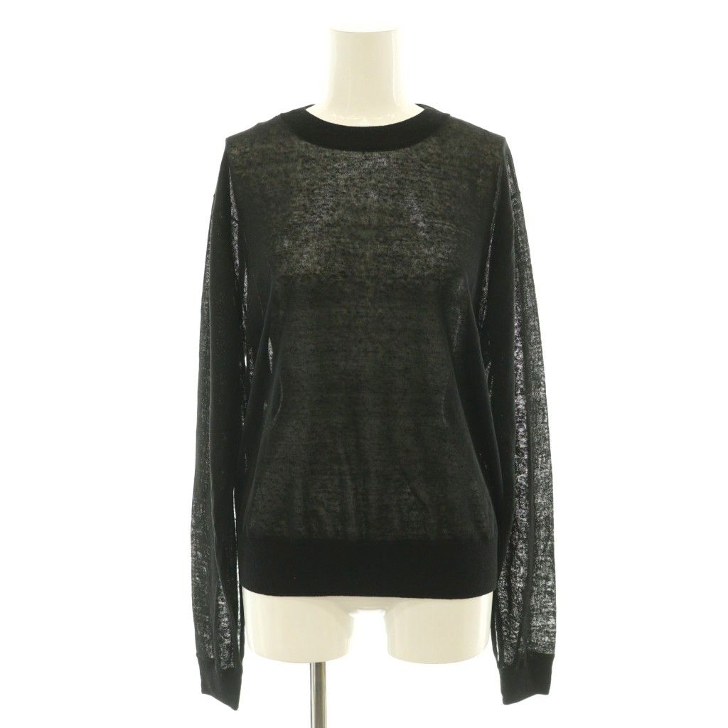 ドゥーズィエムクラス DEUXIEME CLASSE Sheer Slit Sleeve プルオーバー ニット カットソー シアー リネン ブラック /CX ■OS