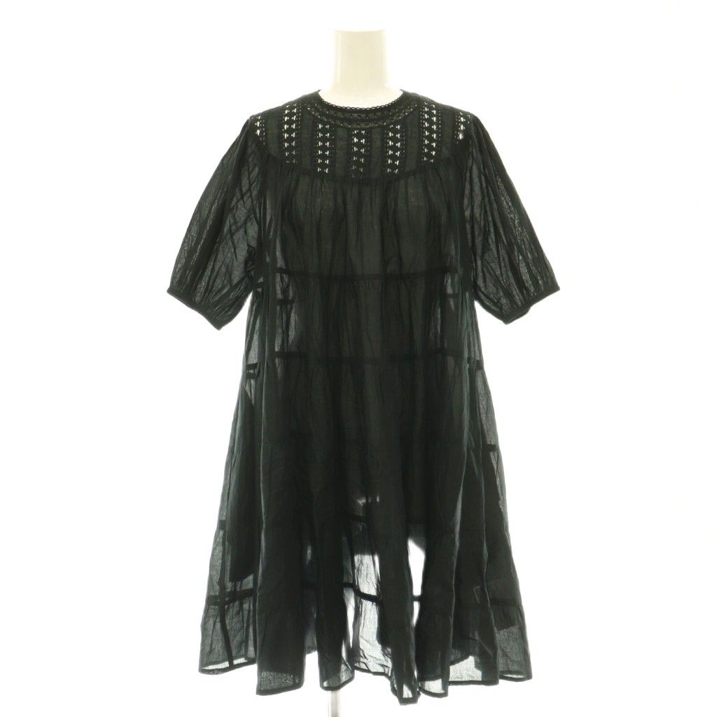 マーレット Merlette 25AW ESTELLE 半袖 ティアードワンピース レース シアー S ブラック /CX ■OS