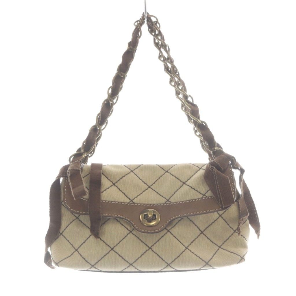 モスキーノチープアンドシック MOSCHINO CHEAP AND CHIC キャンバス ハンドバッグ 切替 ベージュ 茶色