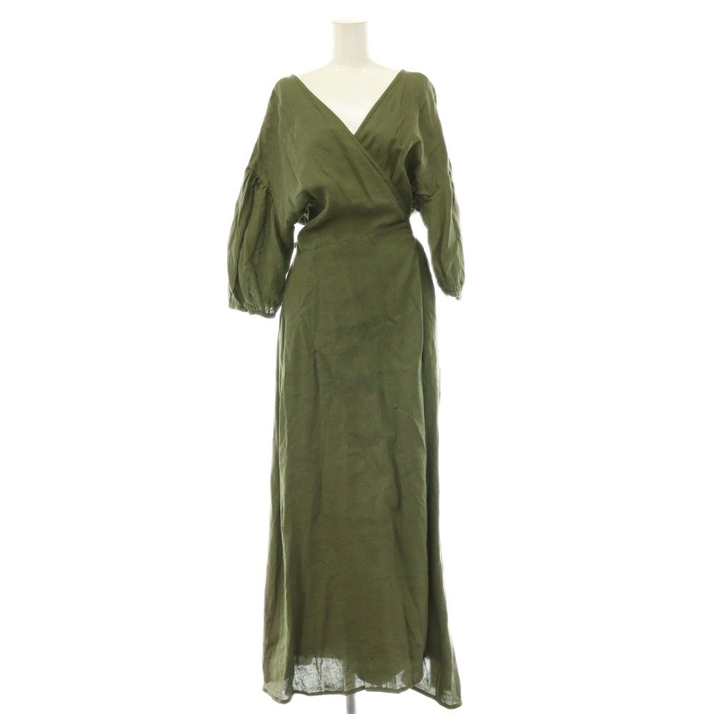 アパルトモン ドゥーズィエムクラス L'Appartement DEUXIEME CLASSE Linen Madam Dress ワンピース ロング カシュクール 七分袖 リネン カーキ /DO ■OS