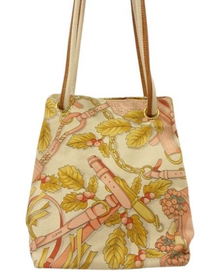 ロエベ LOEWE ショルダーバッグ プリント キャンバス 巾着 ベージュ系 ピンク系 かばん 鞄 ☆AA★