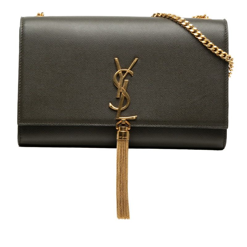 サンローラン YSL タッセル ケイト ミディアム チェーンショルダーバッグ 354119 カーキ レザー レディース SAINT LAURENT【1-0268074】