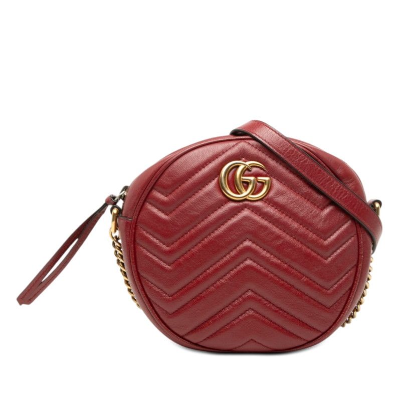グッチ GGマーモント キルティング チェーンショルダーバッグ 550154 レッド レザー レディース GUCCI【1-0268094】