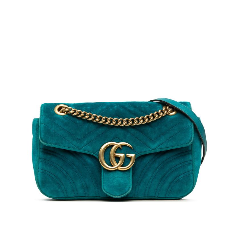 グッチ GGマーモント キルティング チェーンショルダーバッグ 443497 エメラルドグリーン ベルベット レディース GUCCI【1-0268104】
