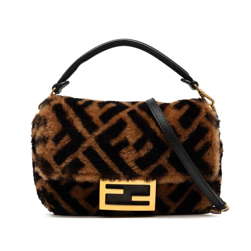 フェンディ ズッカ バゲット ミニ ハンドバッグ ショルダーバッグ 2WAY 8BS017 ブラウン ムートン レザー レディース FENDI【1-0269508】