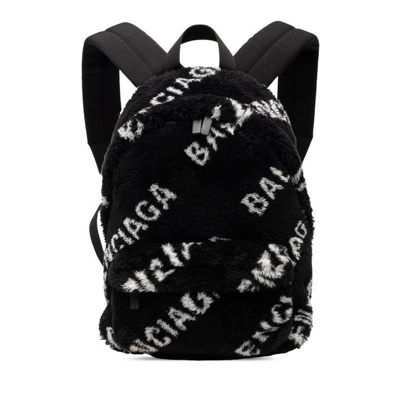 バレンシアガ エブリデイ リュック バックパック 552379 ブラック ホワイト フェイクファー レザー レディース BALENCIAGA【1-0269567】