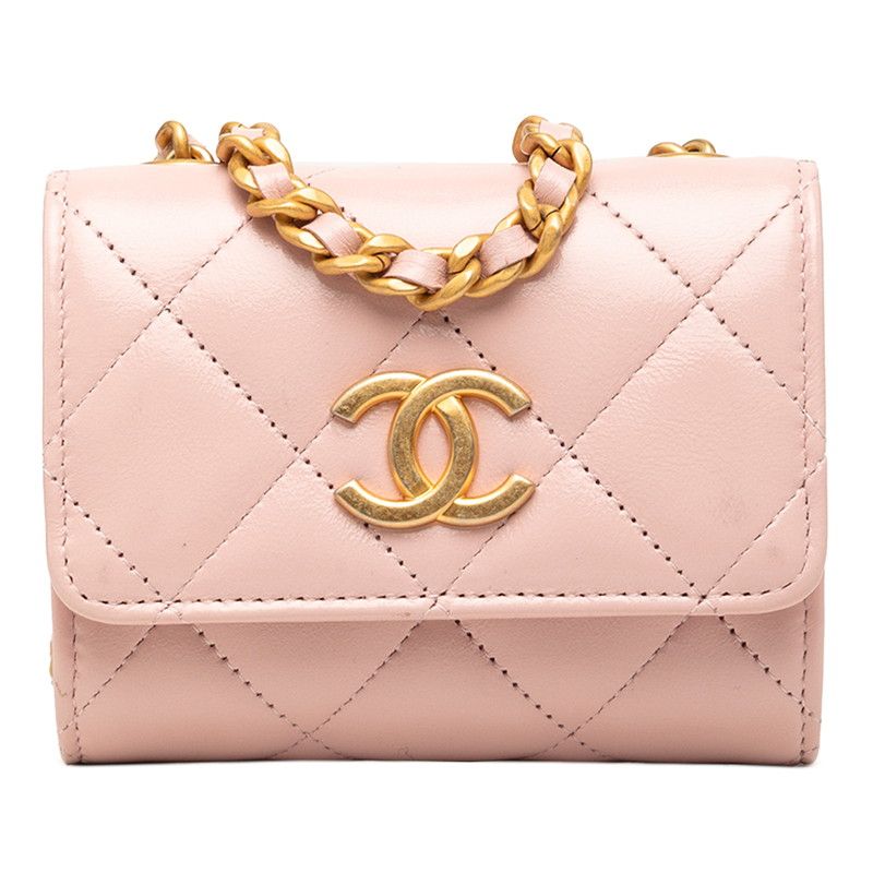 シャネル ココマーク ミニミニマトラッセ 斜め掛け チェーン ショルダーバッグ ピンク ラムスキン レディース CHANEL【1-0269574】