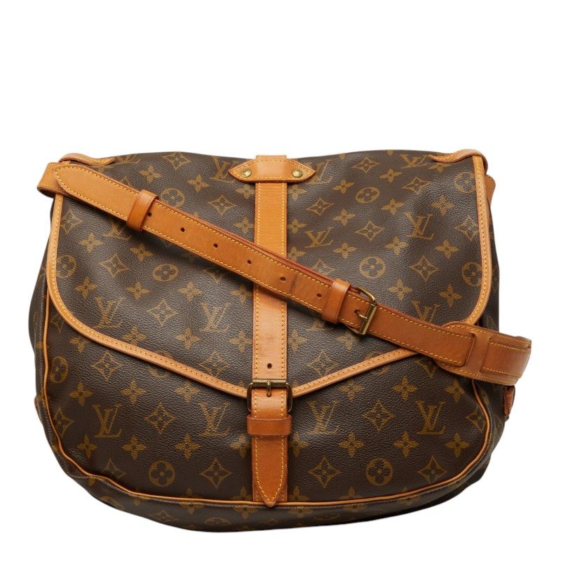 ルイ ヴィトン モノグラム ソミュール35 斜め掛け ショルダーバッグ M42254 ブラウン PVC レザー レディース LOUIS VUITTON【1-0269941】