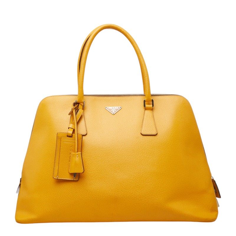 プラダ 三角ロゴプレート ハンドバッグ ボストンバッグ イエロー レザー レディース PRADA【1-0269950】