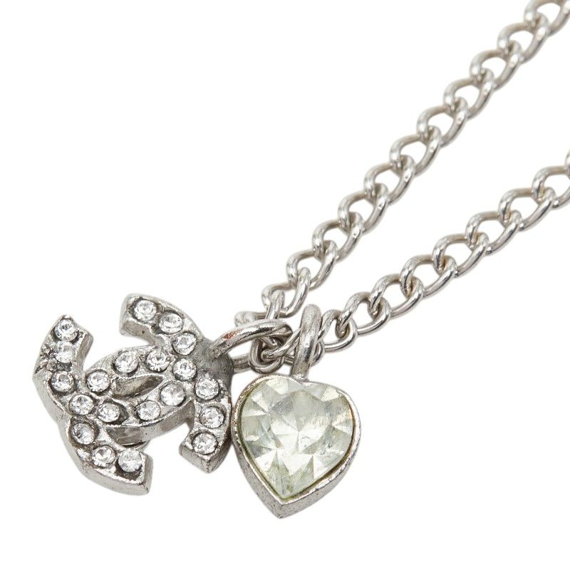 シャネル ココマーク ハート ペンダント ネックレス 08C シルバー メタル ラインストーン レディース CHANEL【1-0270760】