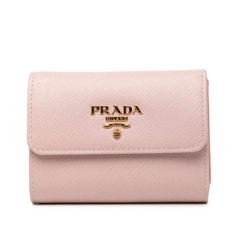 プラダ 三角ロゴプレート 三つ折り財布 1MH025 ピンク サフィアーノレザー レディース PRADA【1-0271366】