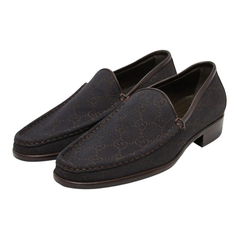 グッチ GGキャンバス ローファー スリッポン シューズ サイズ：7.5B 103395 ブラウン キャンバス レザー レディース GUCCI【244-71781】