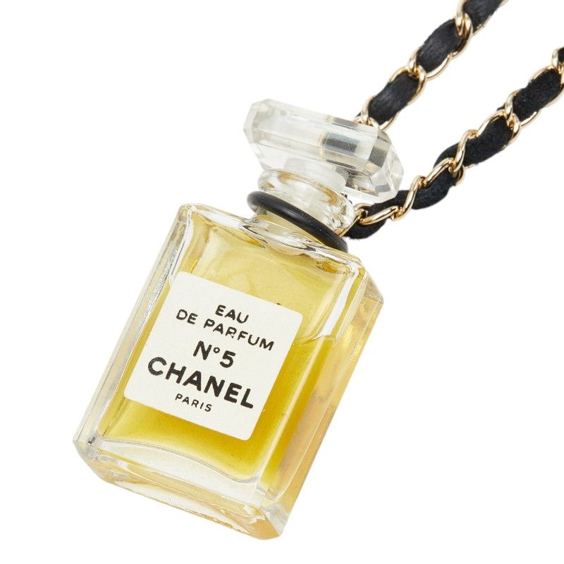 シャネル No.5 パフュームボトル チェーン ネックレス ゴールド ブラック メッキ レザー レディース CHANEL【1-0273100】