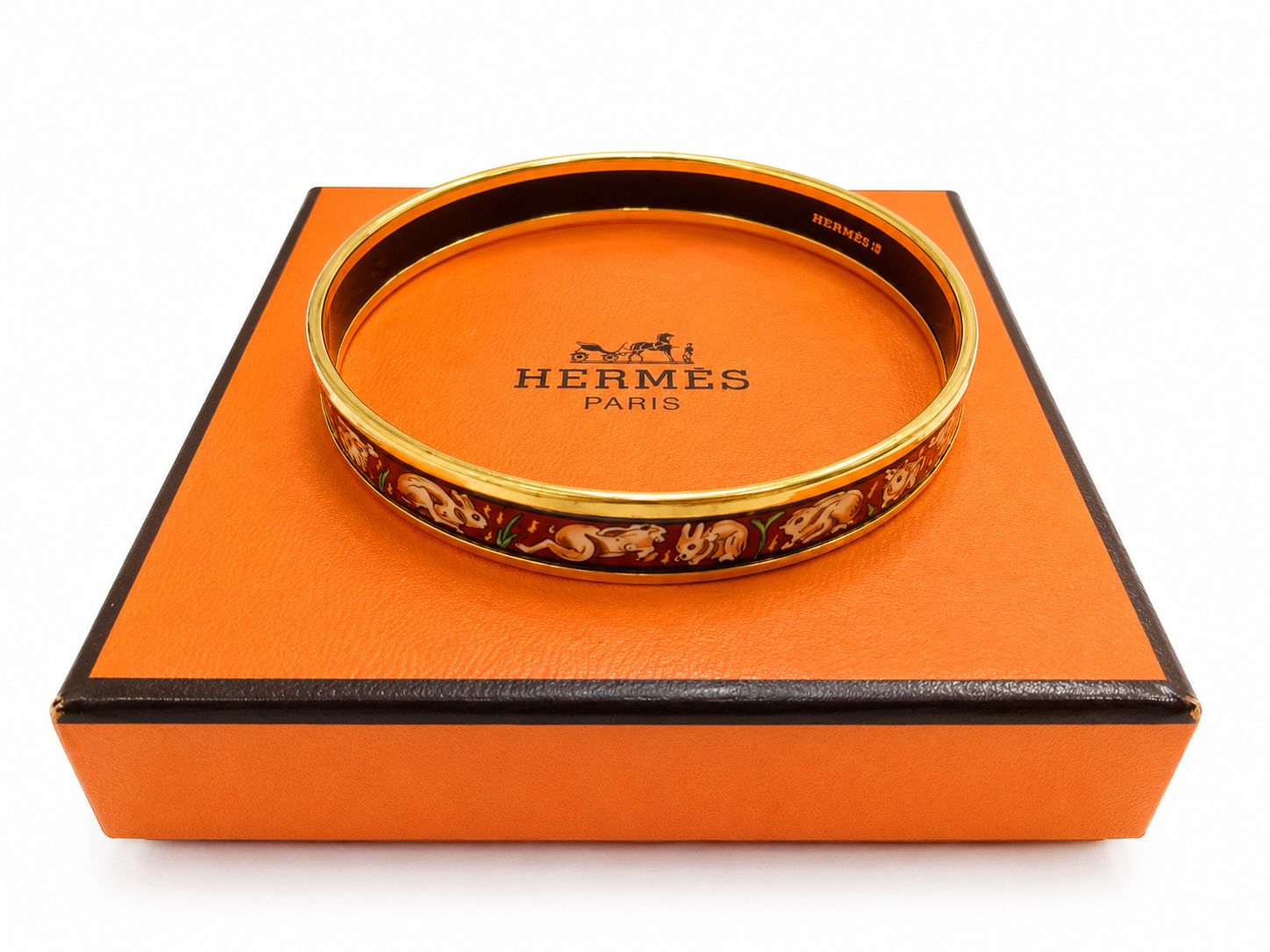 エルメス七宝焼エマイユバングル　ラビット　うさぎ 美品☆HERMES エルメス エマイユバングル PM ブレスレット 七宝焼