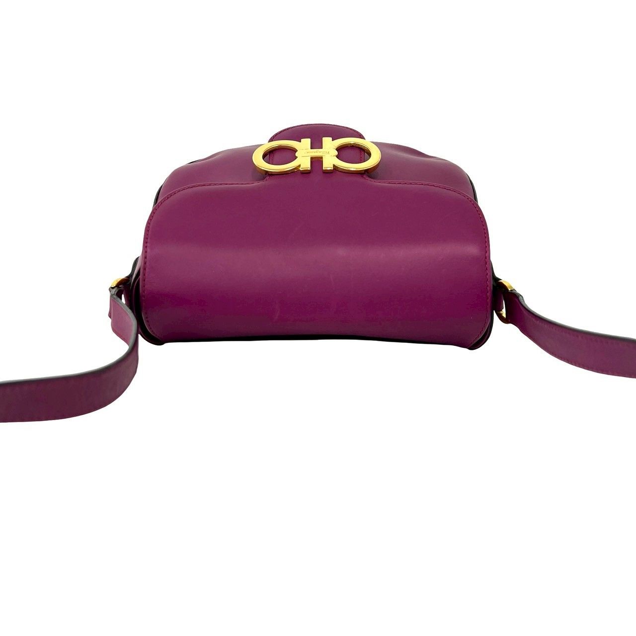 極 美品 Salvatore Ferragamo サルヴァトーレフェラガモ ガンチーニ ロゴ 金具 レザー 本革 ミニ ショルダーバッグ パープル 58271