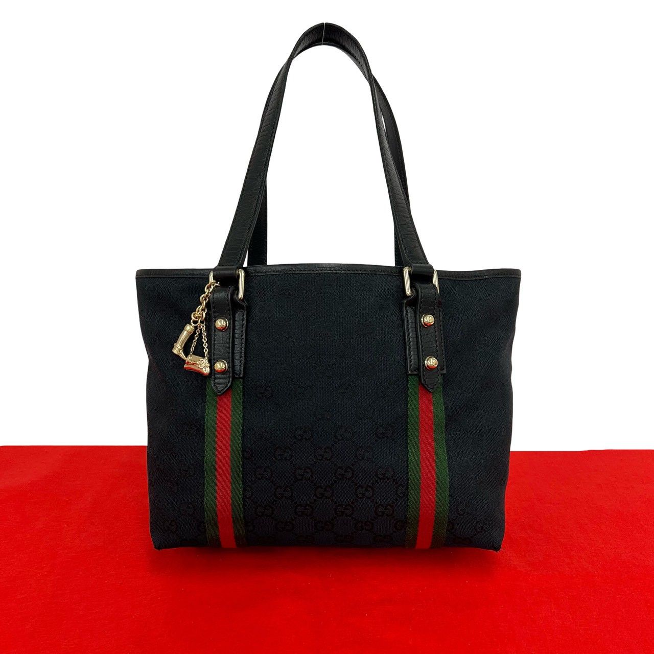 極 美品 GUCCI グッチ シェリーライン GG ロゴ 柄 キャンバス レザー