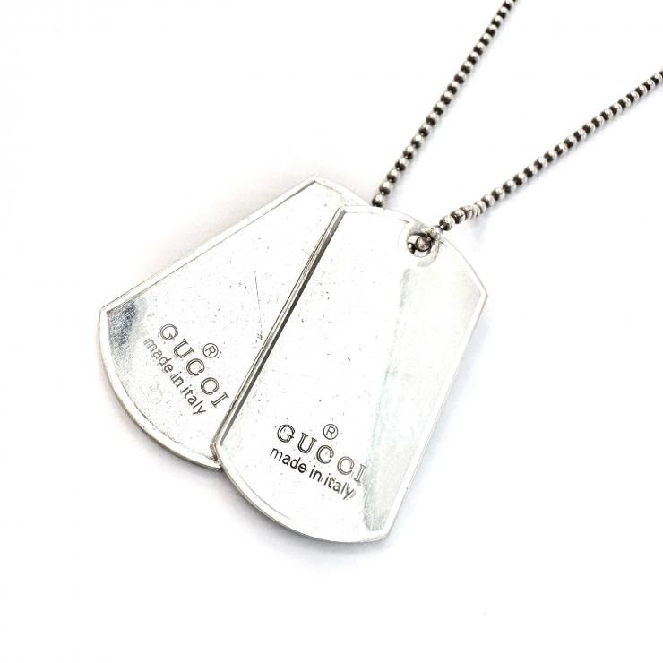 グッチ GUCCI ネックレス ドッグタグ ダブルプレート SV925 シルバー 59.9g ボールチェーン【鑑定済み】正規品