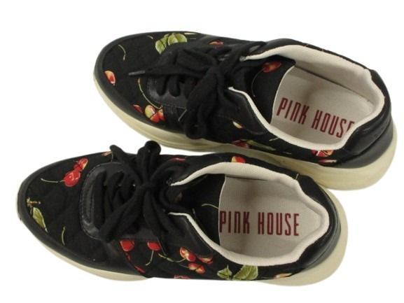 PINK HOUSE ピンクハウス チェリー柄スニーカー ブラック 厚底　3M ピンクハウス PINK HOUSE プリントキルトスニーカー L 4 ブラック 黒