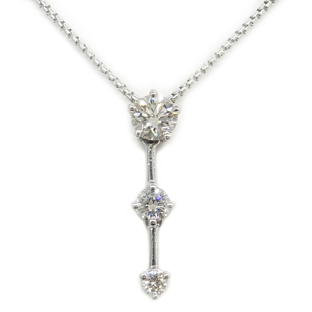 【栄】ジュエリー ネックレス トリロジー ダイヤモンド 0.30ct 0.20ct 3連 K18WG シルバー 4.9g レディース 小物 その他