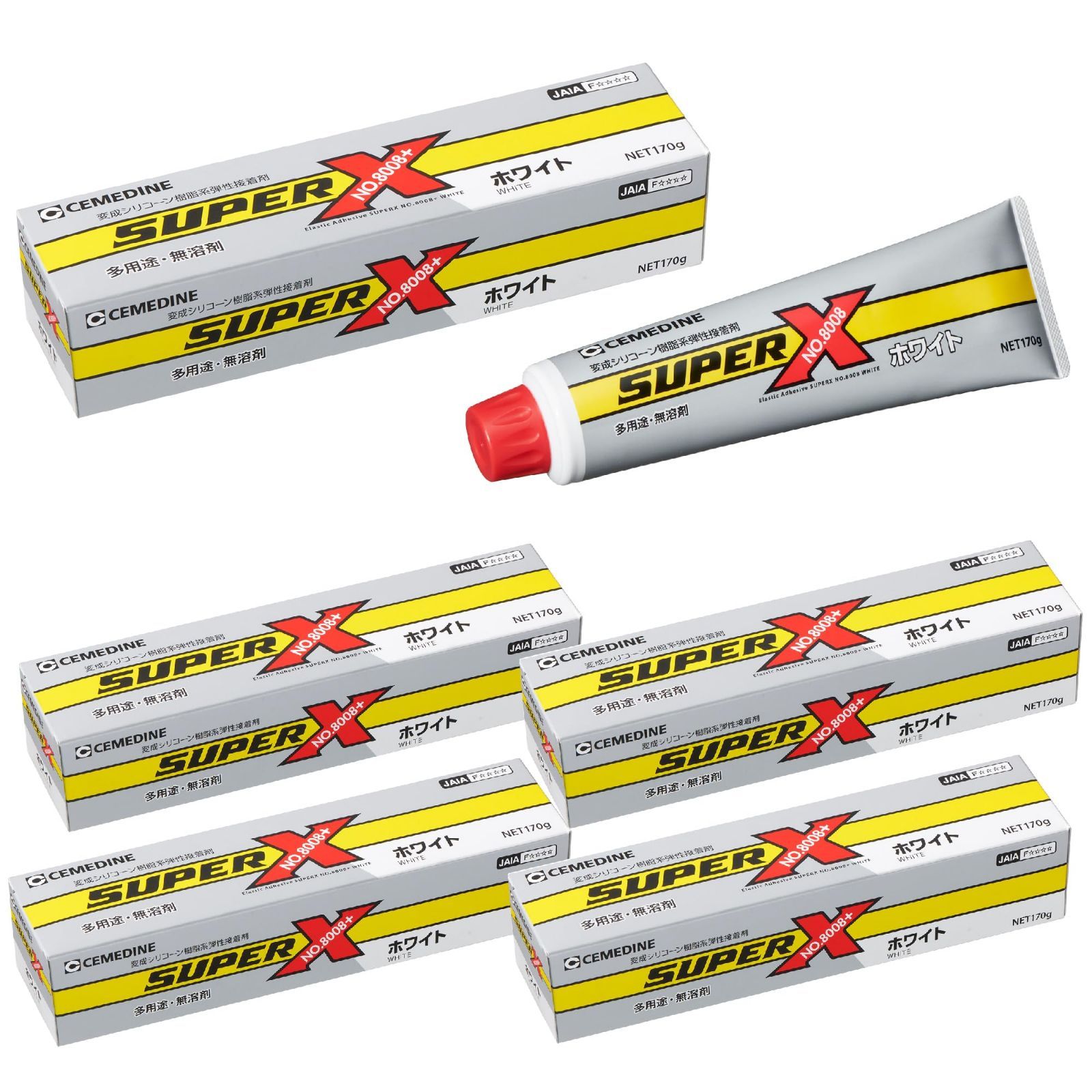 【新着商品】セメダイン(CEMEDINE) スーパーX No.8008+ 一液常温速硬化型弾性接着剤 ホワイト 170g 粘着接着 弾性接着 無溶剤 AX-248 5セット