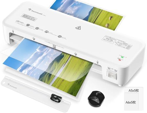 bonsaii ラミネーター 100%紙詰まり防止 A4対応 薄紙&厚紙モード付き 裁断機&角取り付属 ラミネートフィルム10枚付き 波打ち防止 気泡なし 家庭用ラミネート機械 操作簡単 コンパクト L418-C 5in1★m 7b3e0813