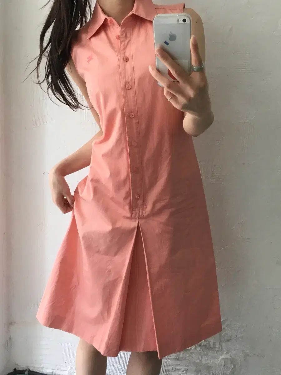 BURBERRY バーバリー ブルーレーベル ギマ麻ロゴ ピンクカラー シャツ ONE PIECE