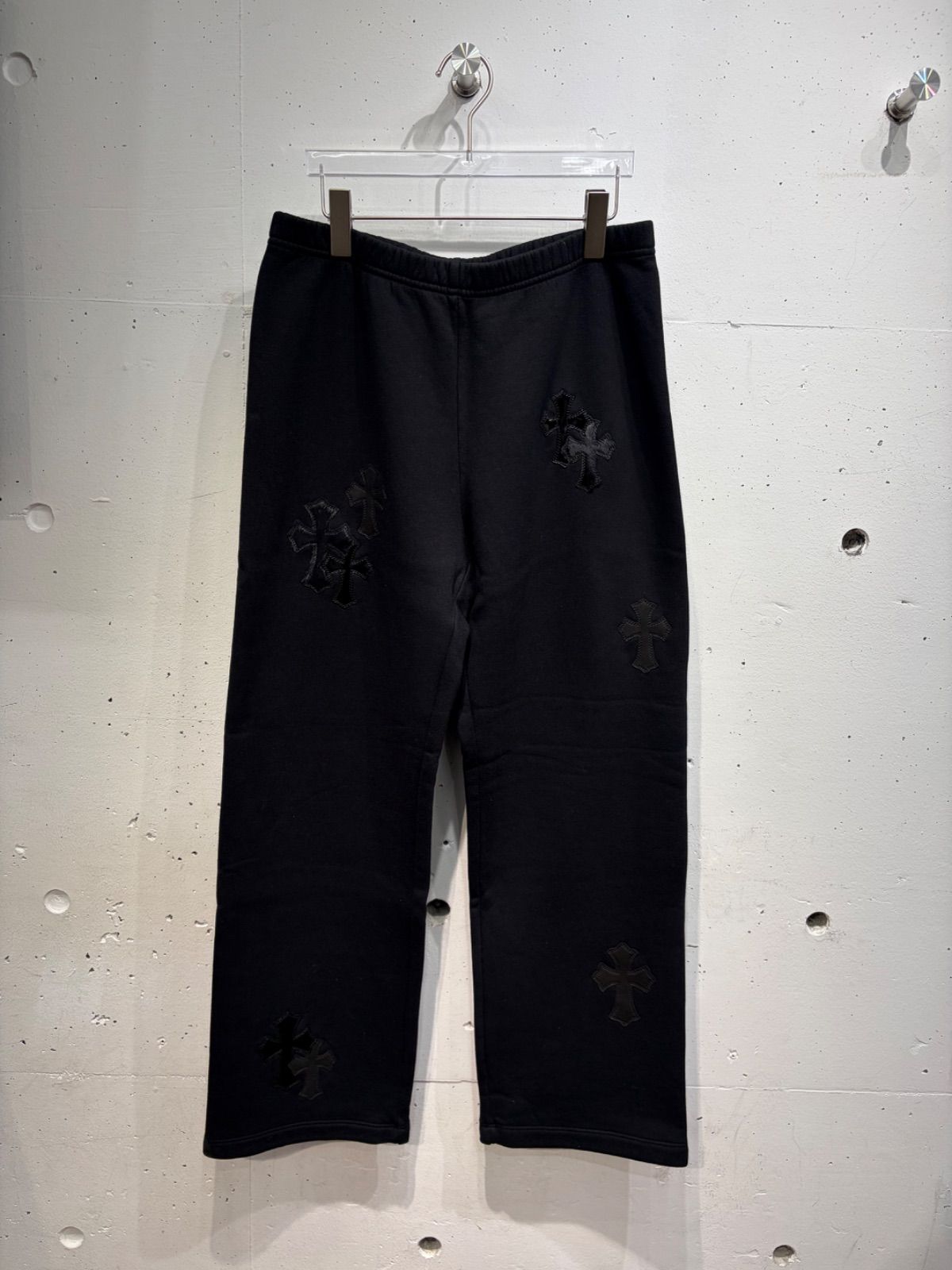 新品 CHROME HEARTS クロムハーツ SWTPNTS GYN U PAPER JAM ハラコレザークロスパッチスウェットロングパンツ