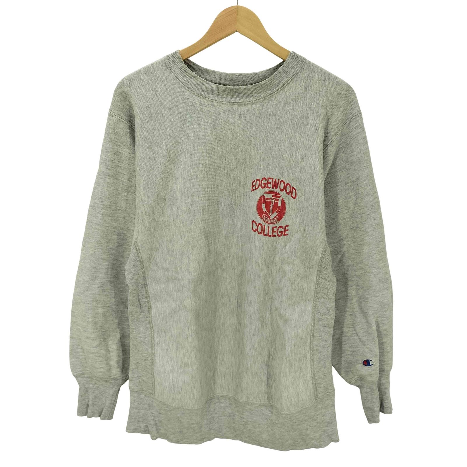 チャンピオン Champion 90S USA製 刺繍タグ REVERSEWEAVE リバースウィーブ 袖目あり EDGEWOOD COLLEGE ロゴ スウェット メンズ import：L