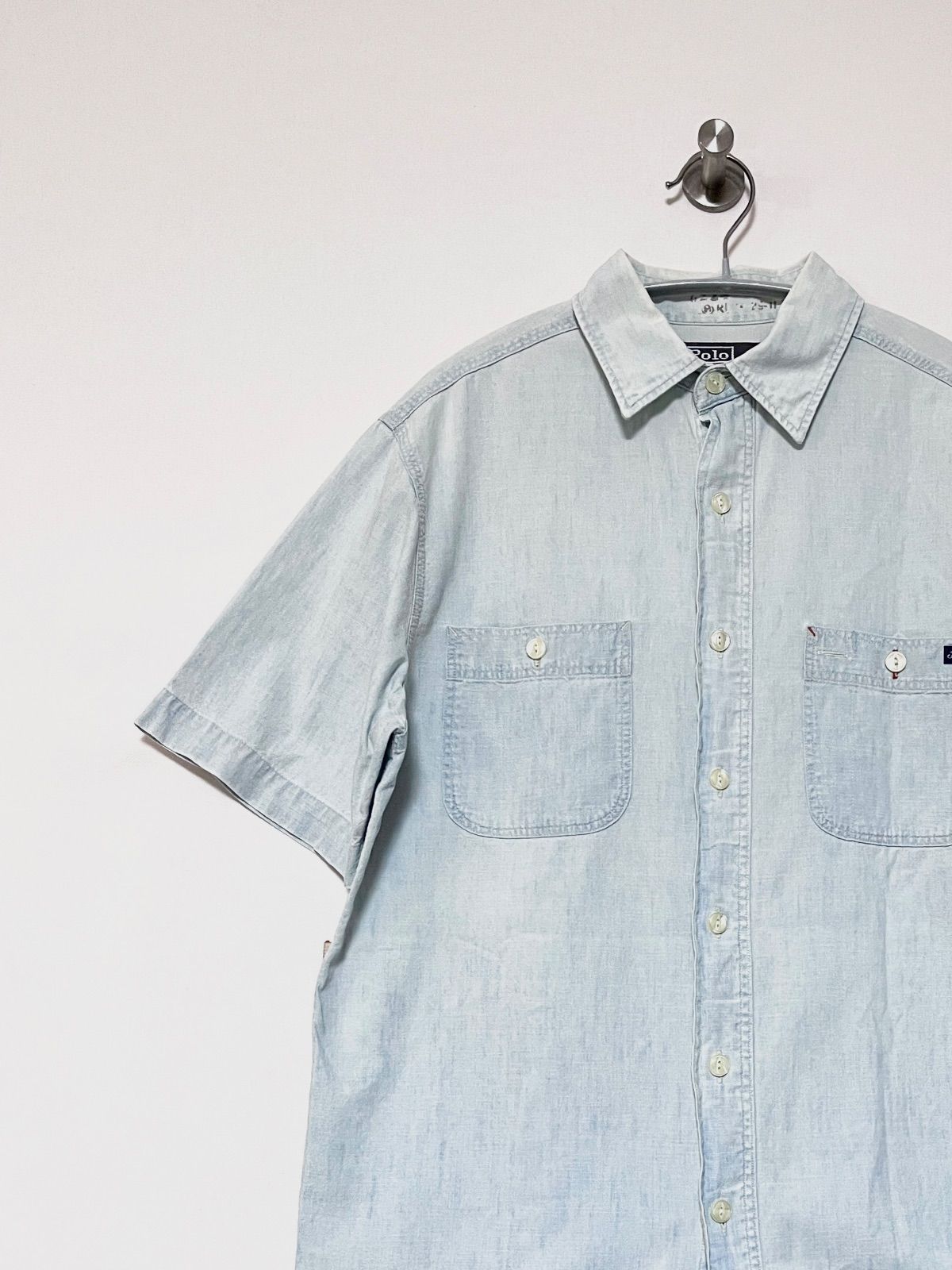 【Polo RALPH LAUREN】00s S/S シャンブレーシャツ S マチ付き ポロラルフローレン 古着