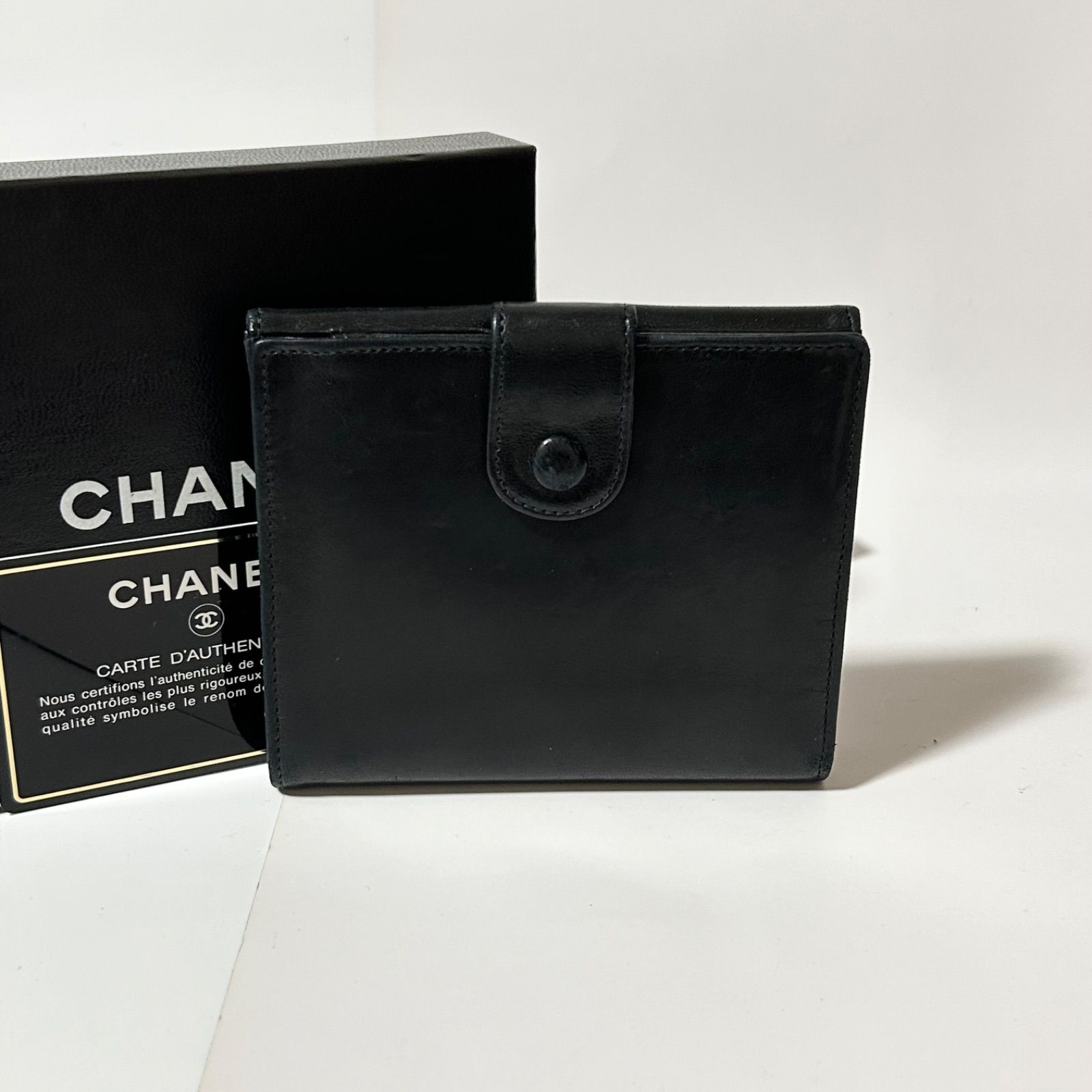CHANEL シャネル デカココ Wホック 二つ折り財布 ラムスキン ブラック