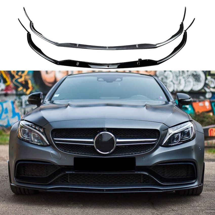 送料無料 メルセデスベンツ Cクーペ C Coupe C205 C63 AMG 2015-2022年式対応 フロントリップスポイラー PP製 ピアノブラック カーボン調 前唇 前バンパーガーニッシュ 風切りデザイン 外装ドレスアップ カスタム用 16,045円