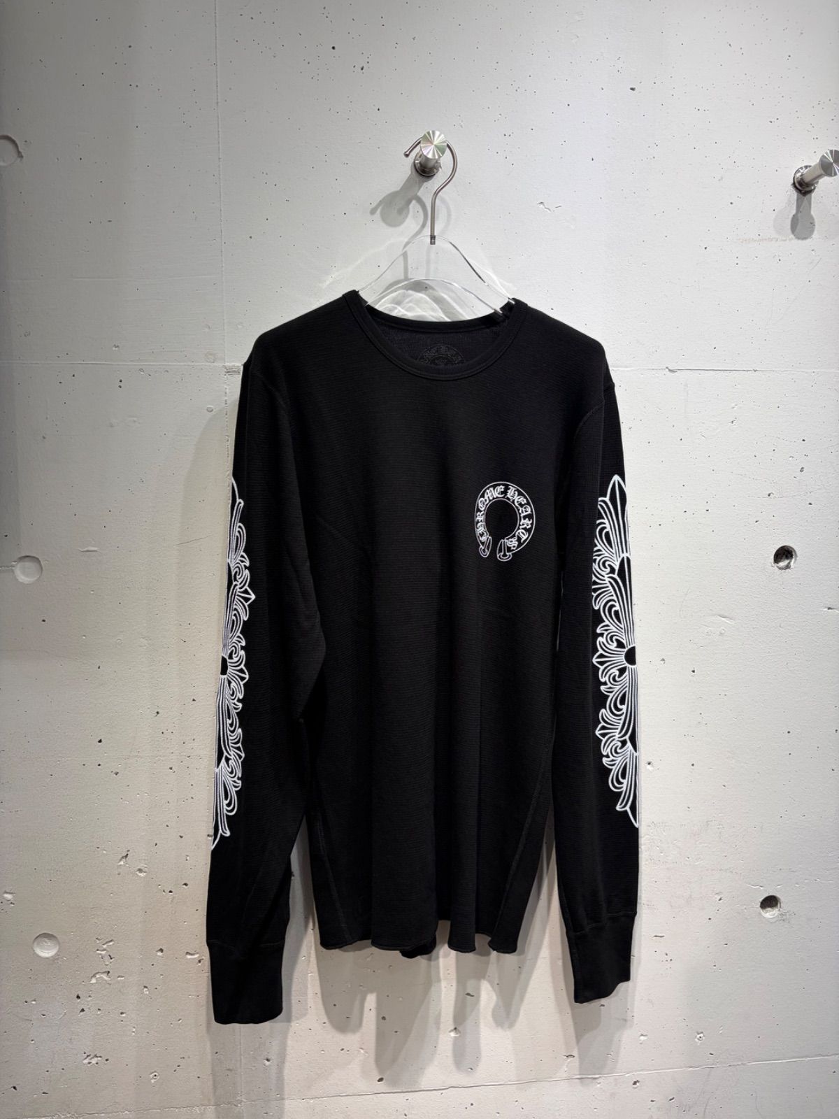 新品 CHROME HEARTS クロムハーツ Horseshoe Floral Sleeve Waffle Thermal Shirt ホースシュー フローラル スリーブ ワッフル サーマル シャツ