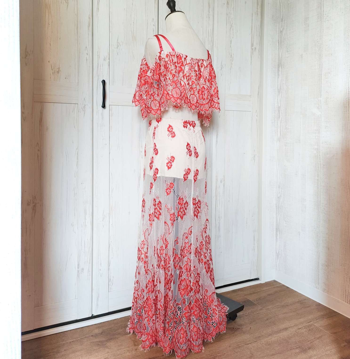 ☆新品☆ベリーダンス衣装花柄レース レッスン着ウェアセットアップ