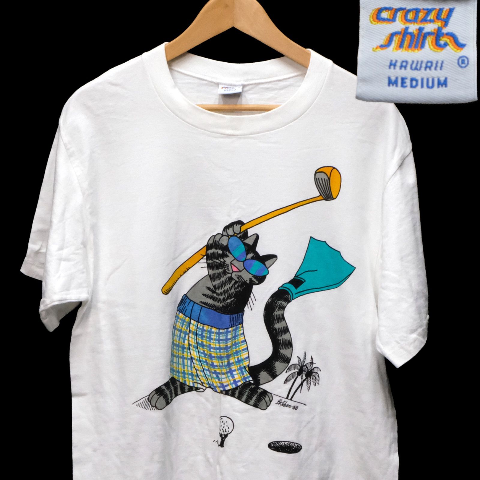 90s クリバンキャット Tシャツ crazy shirt 猫 プリントTシャツ 90's USA製 Crazy Shirts HAWAII クリバンキャット 半袖Tシャツ 両面