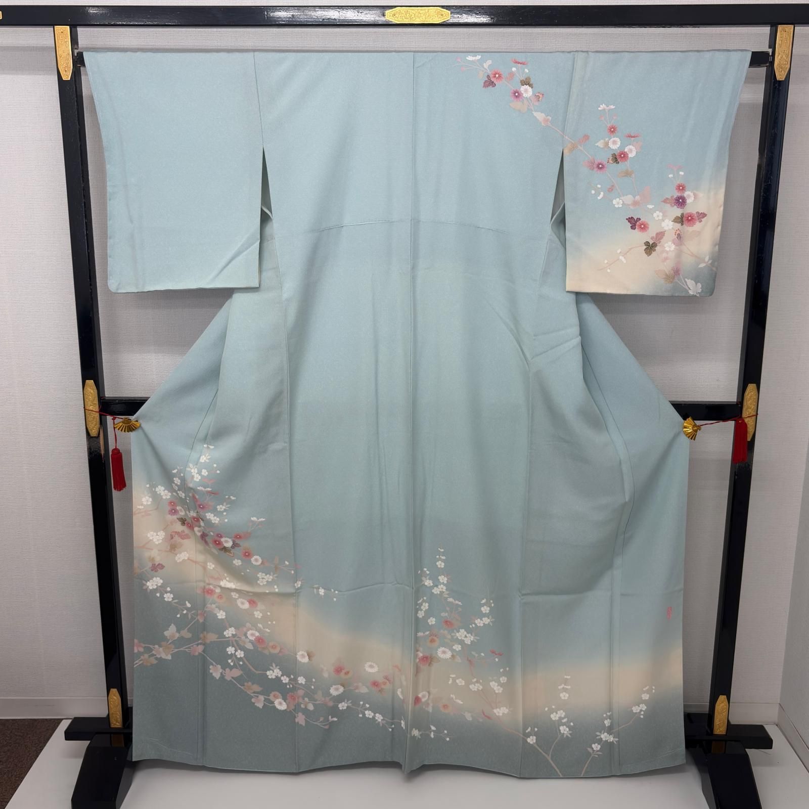 付下げ 正絹 作家物 裄65 友禅 上品な花柄 美しい暈し染め 紋無し 着物