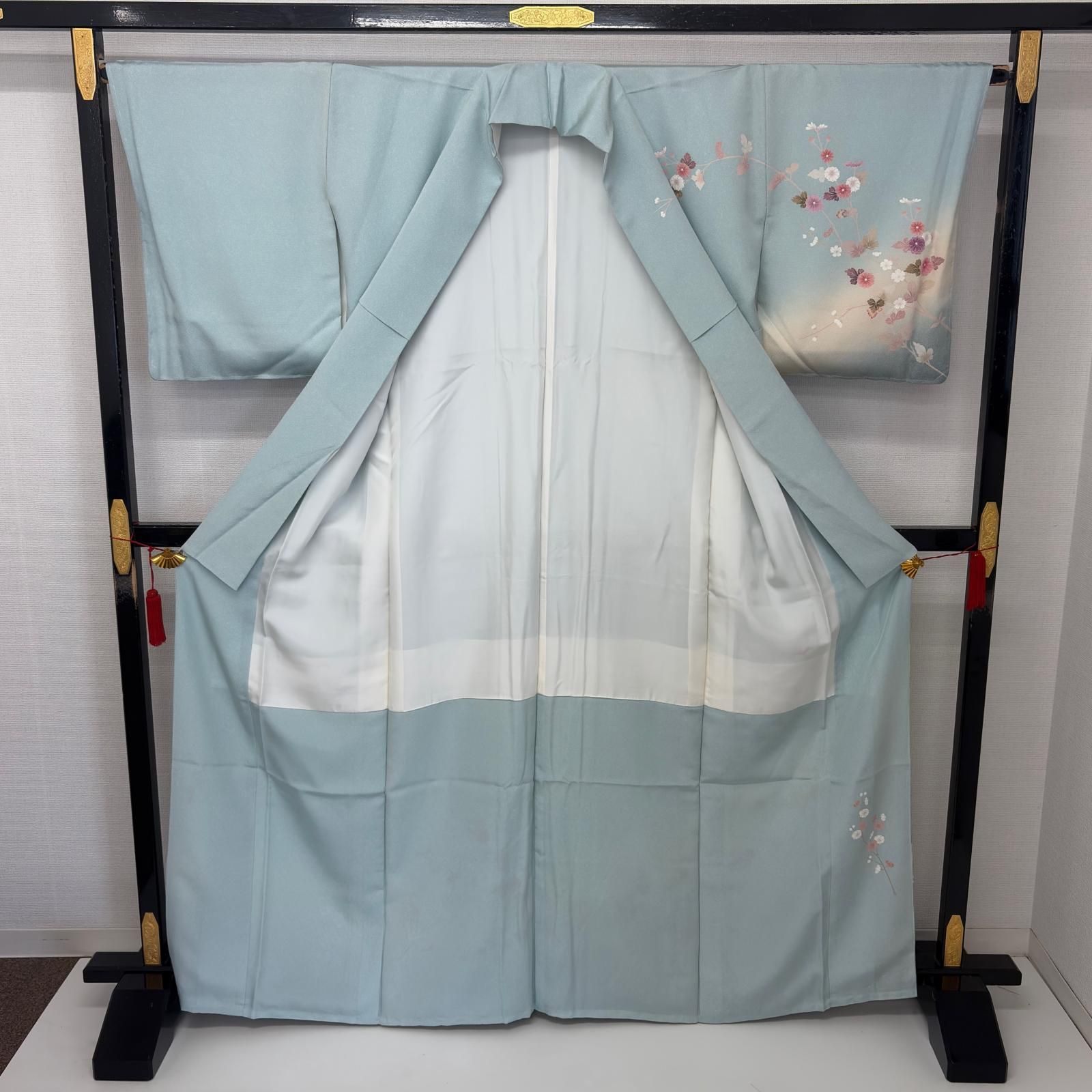付下げ 正絹 作家物 裄65 友禅 上品な花柄 美しい暈し染め 紋無し 着物