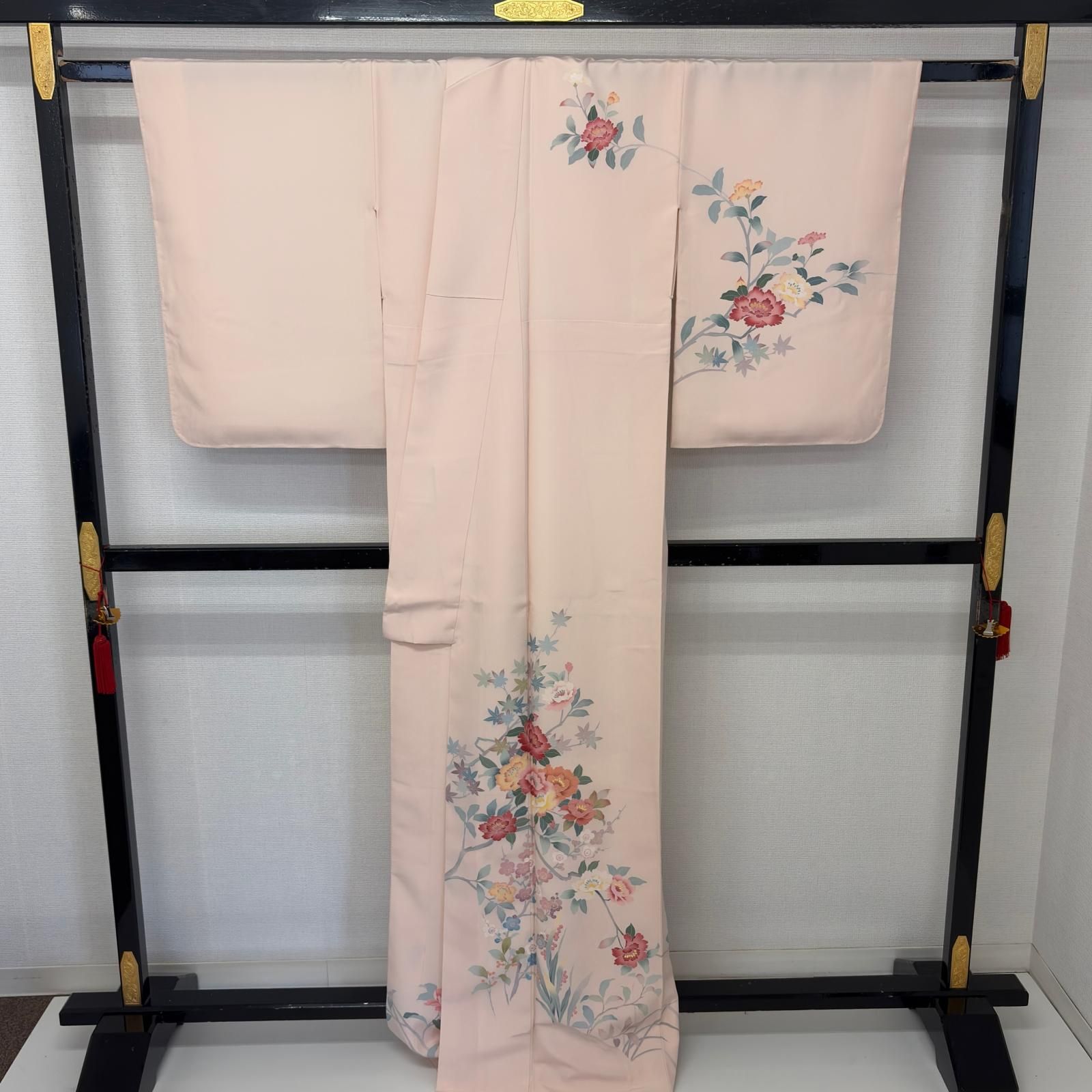 付下げ 作家物 落款 正絹 裄65 友禅 美しい花柄 上品 紋なし 袷 着物