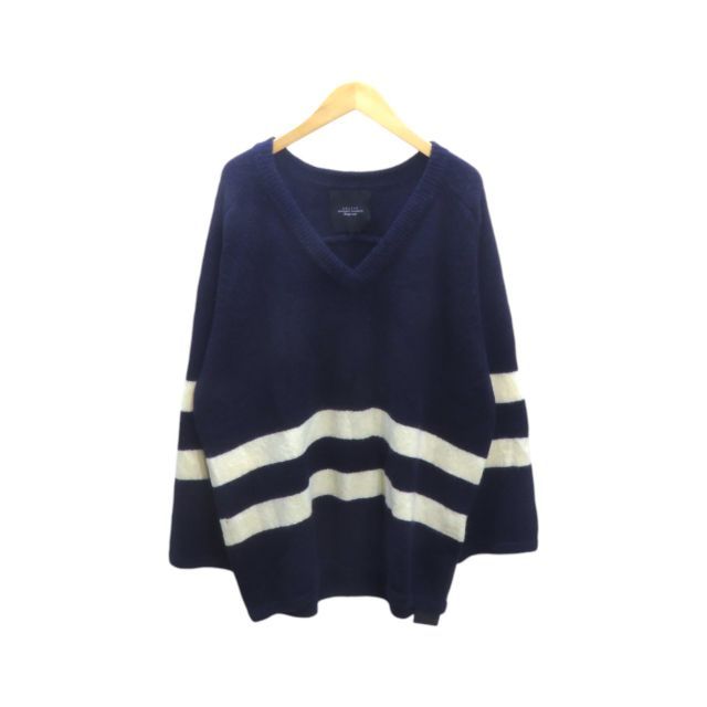 UNUSED 5G V-NECK LINED KNIT NAVY サイズ1 US1188 UNUSED 5G V-NECK LINED KNIT NAVY サイズ1 US1188 アンユーズド