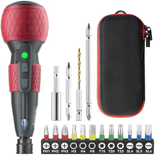 Yacooda 電動ドライバー 小型 強力 【16点ビット付き 収納ケース付き】 電動4N.m 手動10N.m USB-C充電式 高輝度LEDライト 軽量 DIY 操作簡単 女性/初心者対応 2025バージョンアップ版 父の日 誕生日プレゼン 81182e48