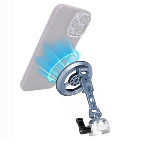 NICEYRIG MagSafe Compatible Magnetic Smartphone Holder Tripod Attachment N52 Super Strong Magnet for iPhone 16/15/14/13/12 Series, Android Compatible, 360° Rotation, 1/4 Screw Hole, Aluminum Alloy Folded with Cold Shoe, C82e4067