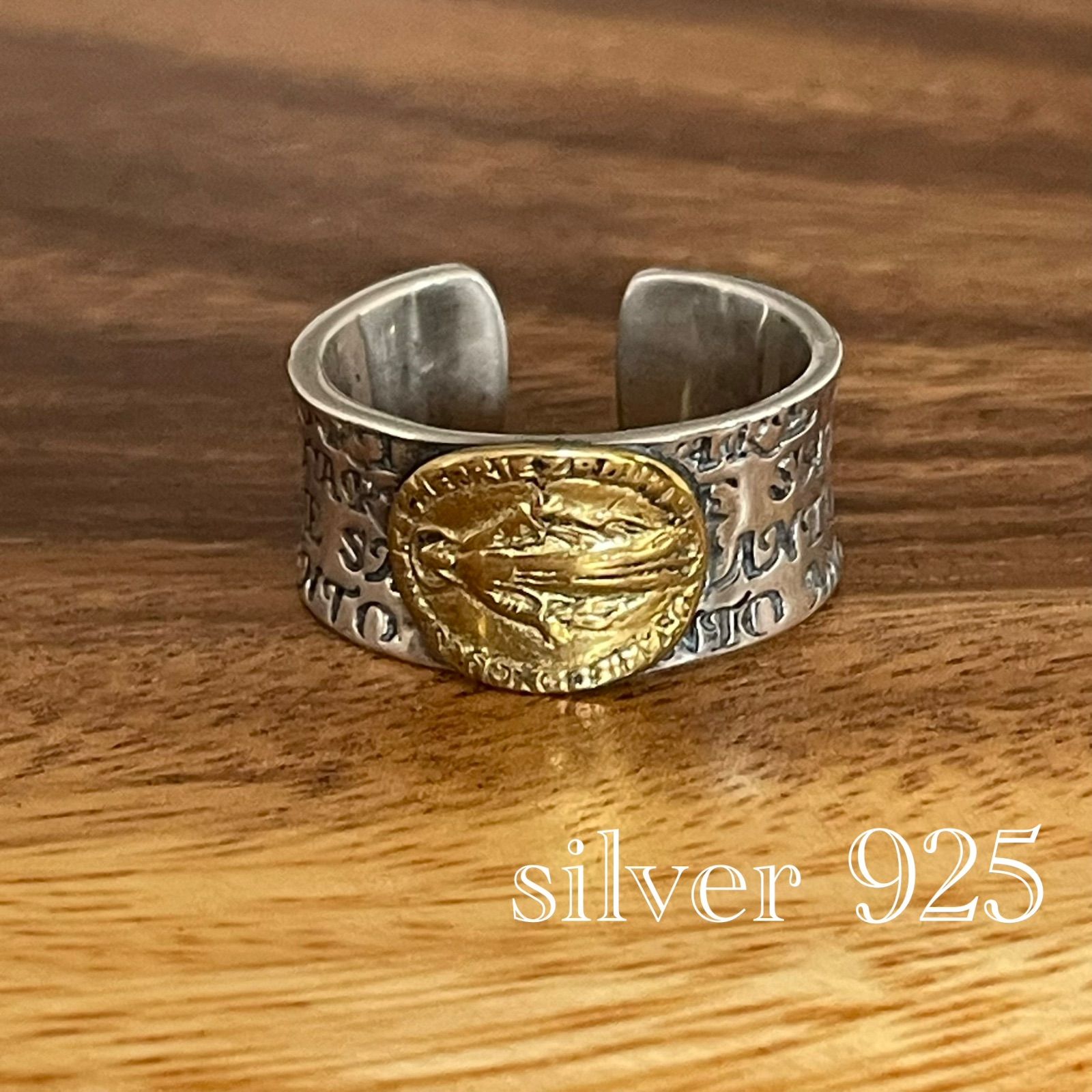 Silver Horse 聖母マリア ゴールドコンビリング　シルバー999.9 送料無料】【Sterling 925】聖母マリア メダイ 幅広リング シルバー