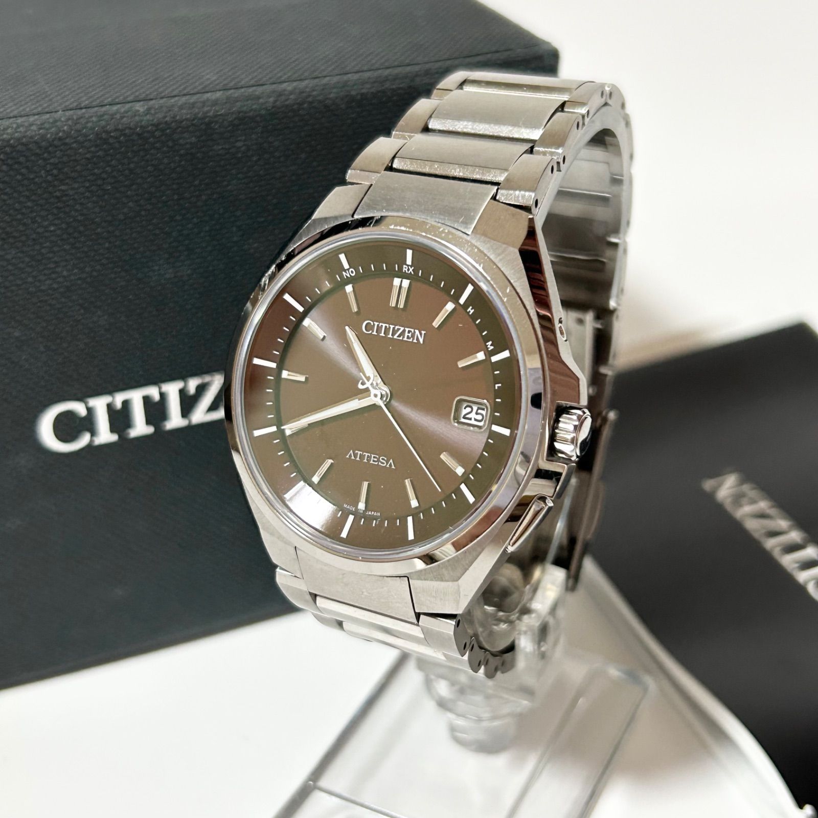 CITIZEN シチズン アテッサ H110-T016308 電波ソーラー デイト チタン ブラウン文字盤 メンズ腕時計 B0551150R