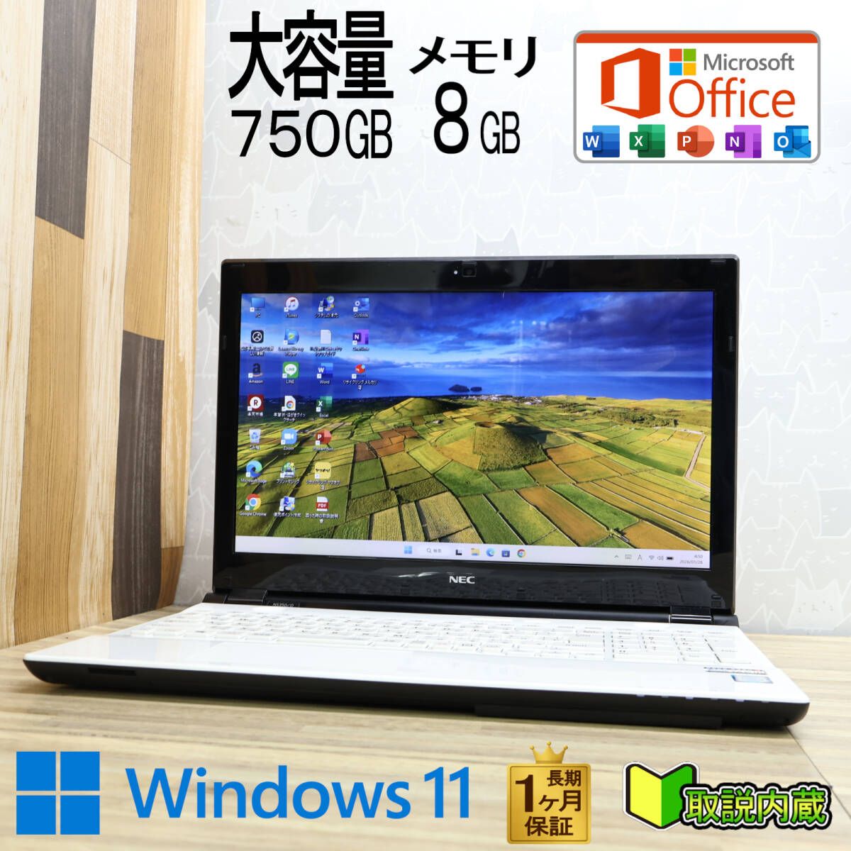 ★超美品 高性能6世代i3！大容量750GB メモリ8GB★NS350D Core i3-6100U Webカメラ Win11 MS Office2019 H&B ノートパソコン★P96173
