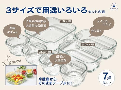 吉冨士工芸】耐熱ガラス 保存容器 7点セット クレア 耐熱ガラス電子