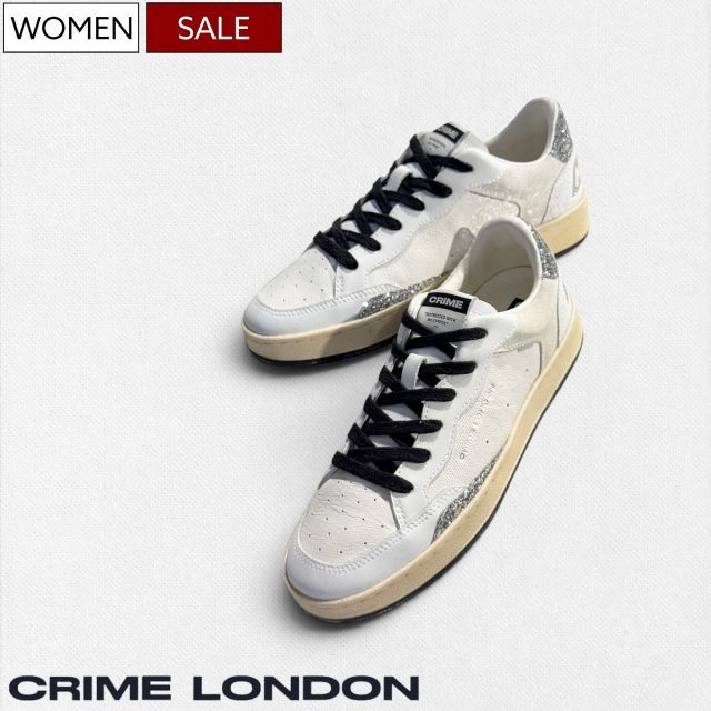 【定価47,300円(税込)】CRIME LONDON クライムロンドン 後ろ姿まで抜かりなくおしゃれ♪ 輝くシルバーグリッターと立体ロゴがコーディネートを格上げするレザースニーカー CHELSEA 靴 シューズ 422192564011 レディース イ