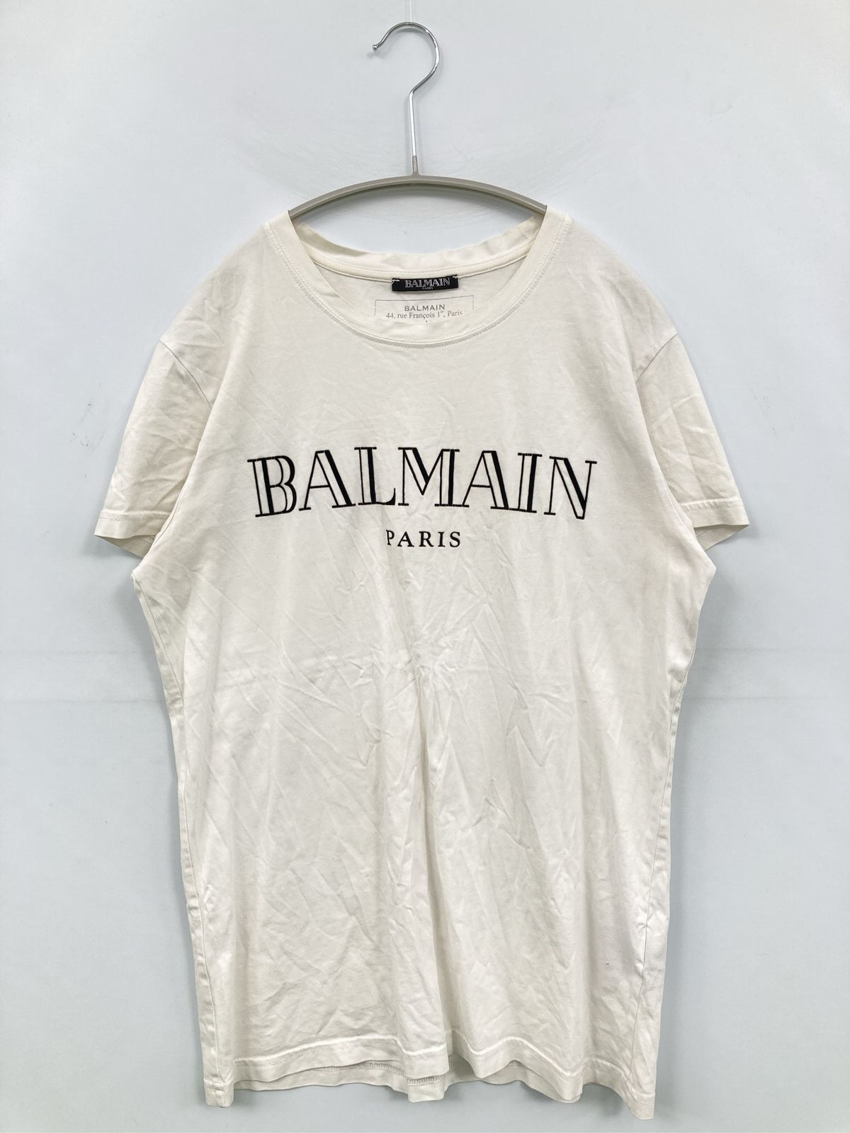 BALMAIN Tシャツ/カットソー S ホワイト 前面プリント ブランドロゴ 