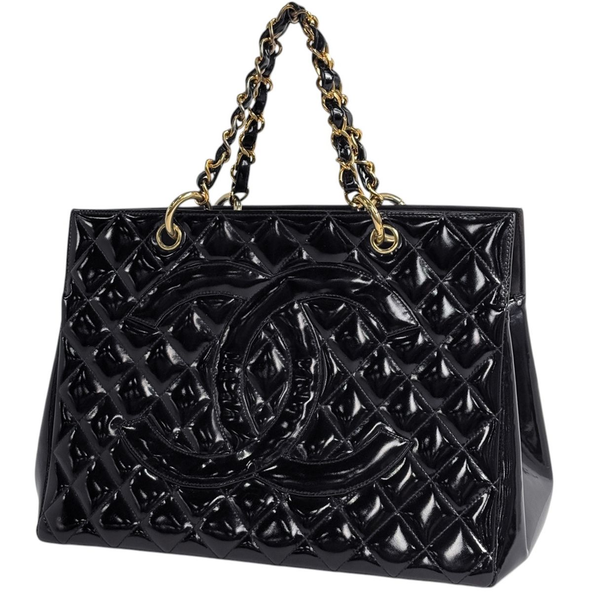 シャネル CHANEL ココマーク チェーン ハンドバッグ マトラッセ エナメル パテントレザー ブラック レディース 【中古】