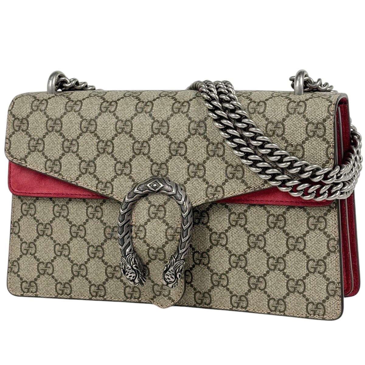 グッチ GUCCI ディオニュソス チェーン ショルダーバッグ スモール コーティングキャンバス ベージュ レッド 400249 レディース 【中古】