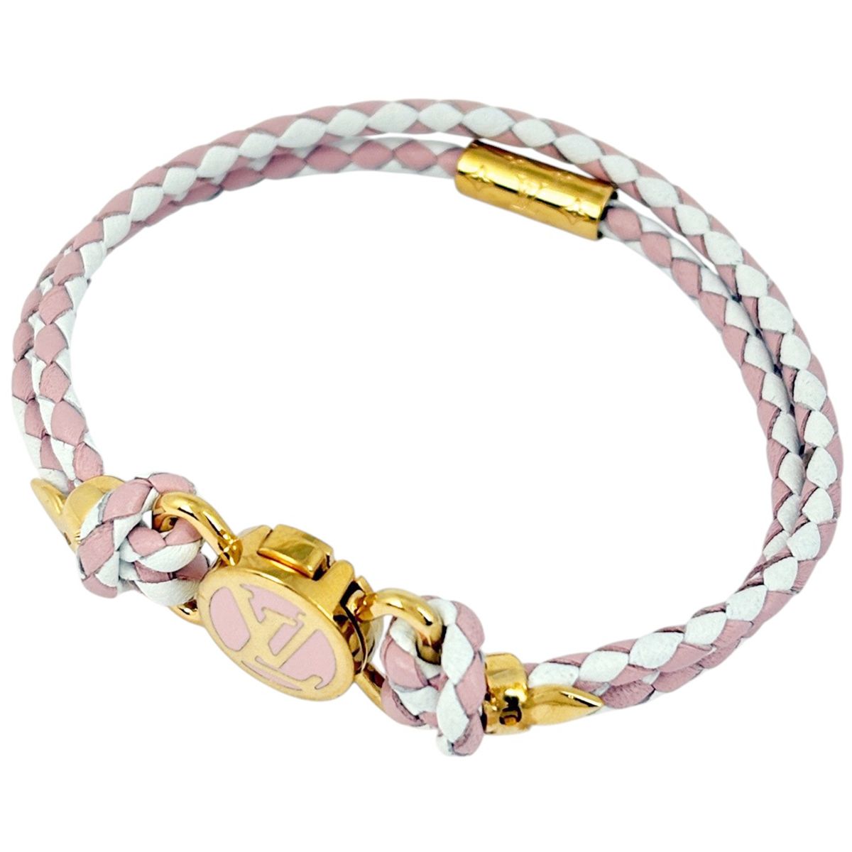 ルイ・ヴィトン Louis Vuitton ブラスレ LV クリック イット ブレスレット GP レザー ゴールド ピンク ホワイト レディース 【中古】